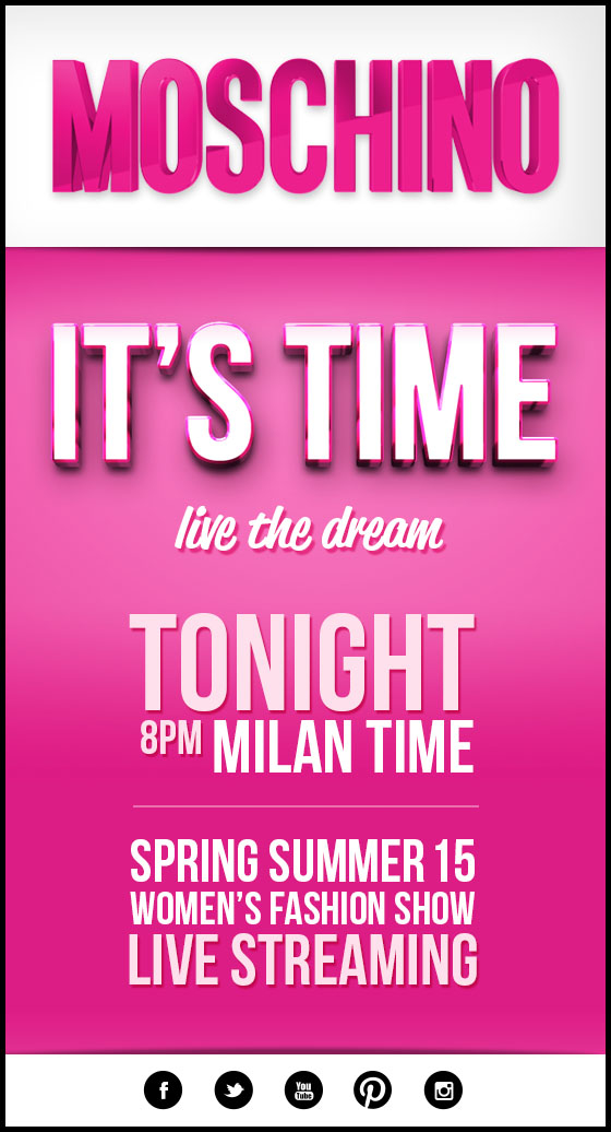 Moschino Spring Summer 2015 Women's Fashion Show Live Streaming 18th September 8pm Milan